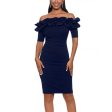 XSCAPE Women s Brynleigh Short Scuba Crepe Ruffle Top Dress Size 14 Navy For Discount