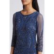 PISARRO NIGHTS Sequin Beaded Illusion Gown Size 2 Navy Blue Online Sale