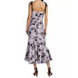 ML MONIQUE LHUILLIER Midi Dress Size 8 Purple Black Floral Jacquard Flounce Online Sale