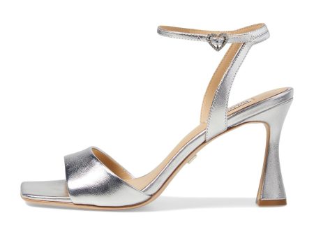 Badgley Mischka Women s Cady Sandals 9.5 Silver Leather Square Toe High Heel Online Hot Sale