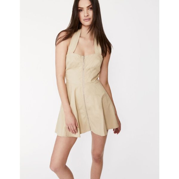 BARDOT Women s Lee Halter Utility Dress XS US 2 Beige Open Back on Sale