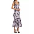 ML MONIQUE LHUILLIER Midi Dress Size 8 Purple Black Floral Jacquard Flounce Online Sale