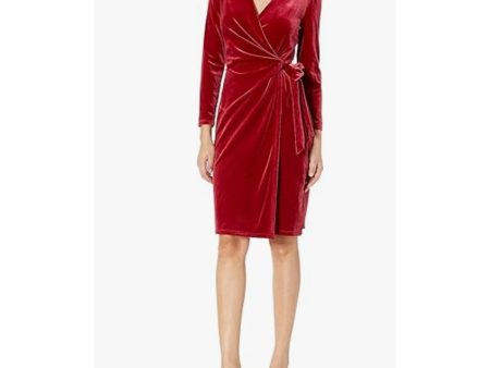 ANNE KLEIN Velvet Wrap Sheath Dress Medium Titian Red V Neck Long Sleeve NWT For Cheap