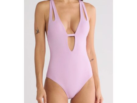 Becca Womens Deep V-Neck Teardrop One-Piece Swimsuit Medium Light Purple NWT Fashion