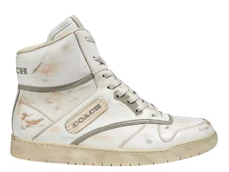 Coach Mens Distressed Leather High Top Sneaker US 10.5D EU 44 White Grey Fashion