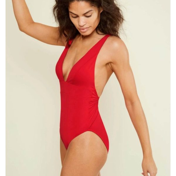 ANDIE SWIM Sardinia One Piece Small Tall Cherry Red Plunge V-Neck NWT Online Sale