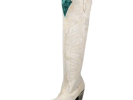 Corral Womens Distressed Snip Toe Cowboy Boot US 7M EU 38 White Embroidered For Cheap