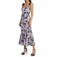 ML MONIQUE LHUILLIER Midi Dress Size 8 Purple Black Floral Jacquard Flounce Online Sale