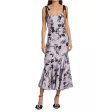 ML MONIQUE LHUILLIER Midi Dress Size 8 Purple Black Floral Jacquard Flounce Online Sale