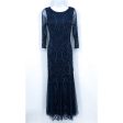 PISARRO NIGHTS Sequin Beaded Illusion Gown Size 2 Navy Blue Online Sale