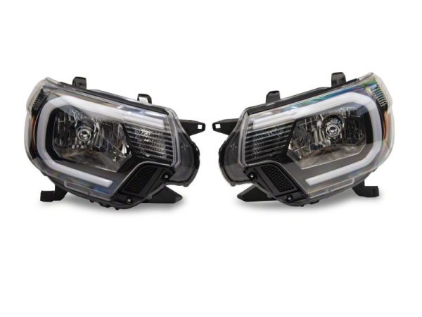 Raxiom 12-15 Toyota Tacoma Axial Series Headlights w  LED Bar- Blk Housing (Clear Lens) on Sale