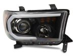 Raxiom 07-13 Toyota Tundra Axial Projector Headlights w  SEQL LED Bar- Blk Housing (Clear Lens) on Sale