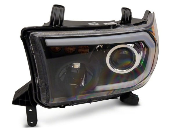 Raxiom 07-13 Toyota Tundra Axial Series Projector Headlights w  LED Bar- Blk Housing (Clear Lens) Online Sale