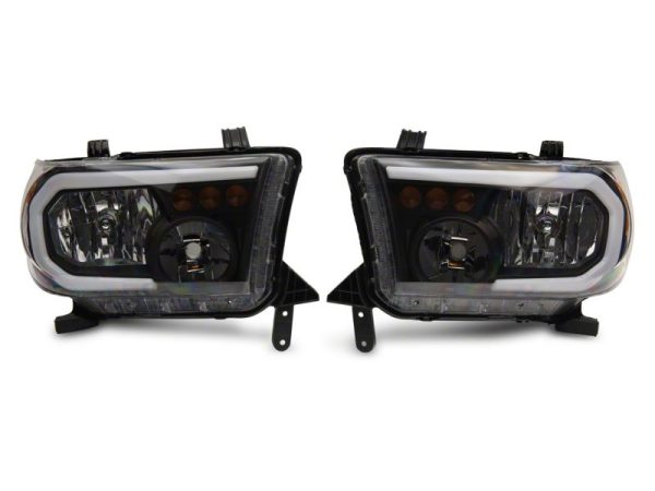 Raxiom 07-13 Toyota Tundra Axial Series Headlights w  LED Bar- Blk Housing (Clear Lens) Online Sale