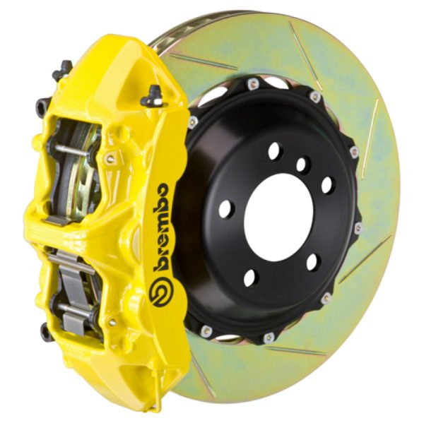 Brembo 05-09 F430 Challenge Rear GT BBK 6 Piston Cast 380x32 2pc Rotor Slotted Type-1- Yellow For Sale