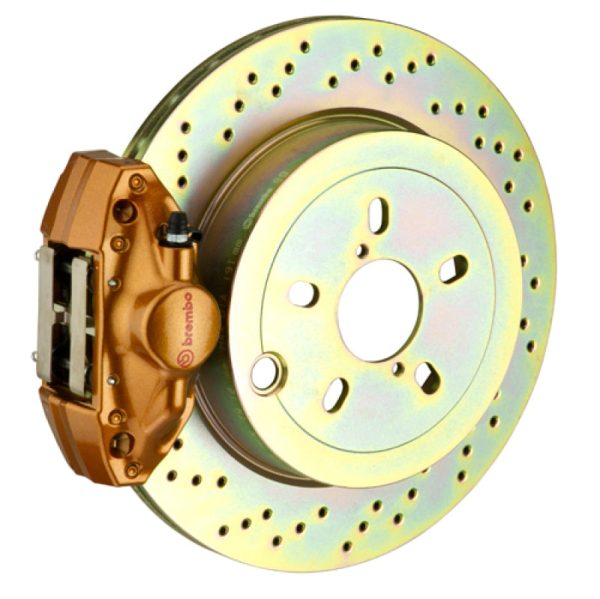 Brembo 02-07 Impreza  wRX (GD GG) Rear GT BBK 2 Piston Cast 2pc 316 x20 1pc Rotor Drilled - Gold Fashion