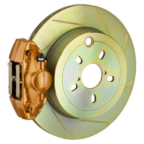 Brembo 08-14 WRX Rear GT BBK 2 Piston Cast 2pc 316 x20 1pc Rotor Slotted Type1 - Gold on Sale