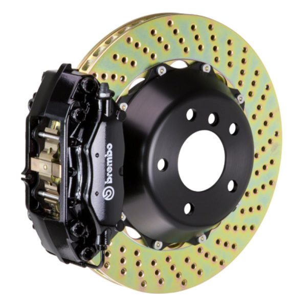 Brembo 04-10 5-Series (Excl. xDrive M5) Rear GT BBK 4 Pist Cast 2pc 345x28 2pc Rotor Drilled-Black For Sale