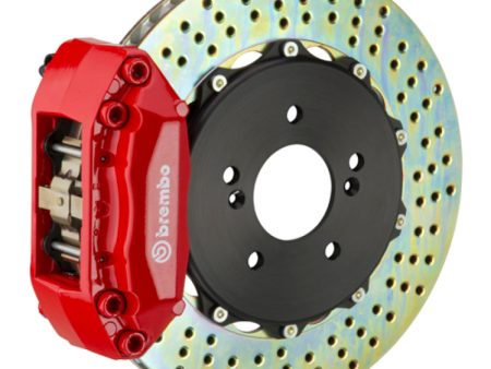 Brembo 07-15 TT 3.2L 09-15 TTS 12-13 TT RS Rear GT BBK 4 Piston Cast 328x28 2pc Rotor Drilled-Red on Sale